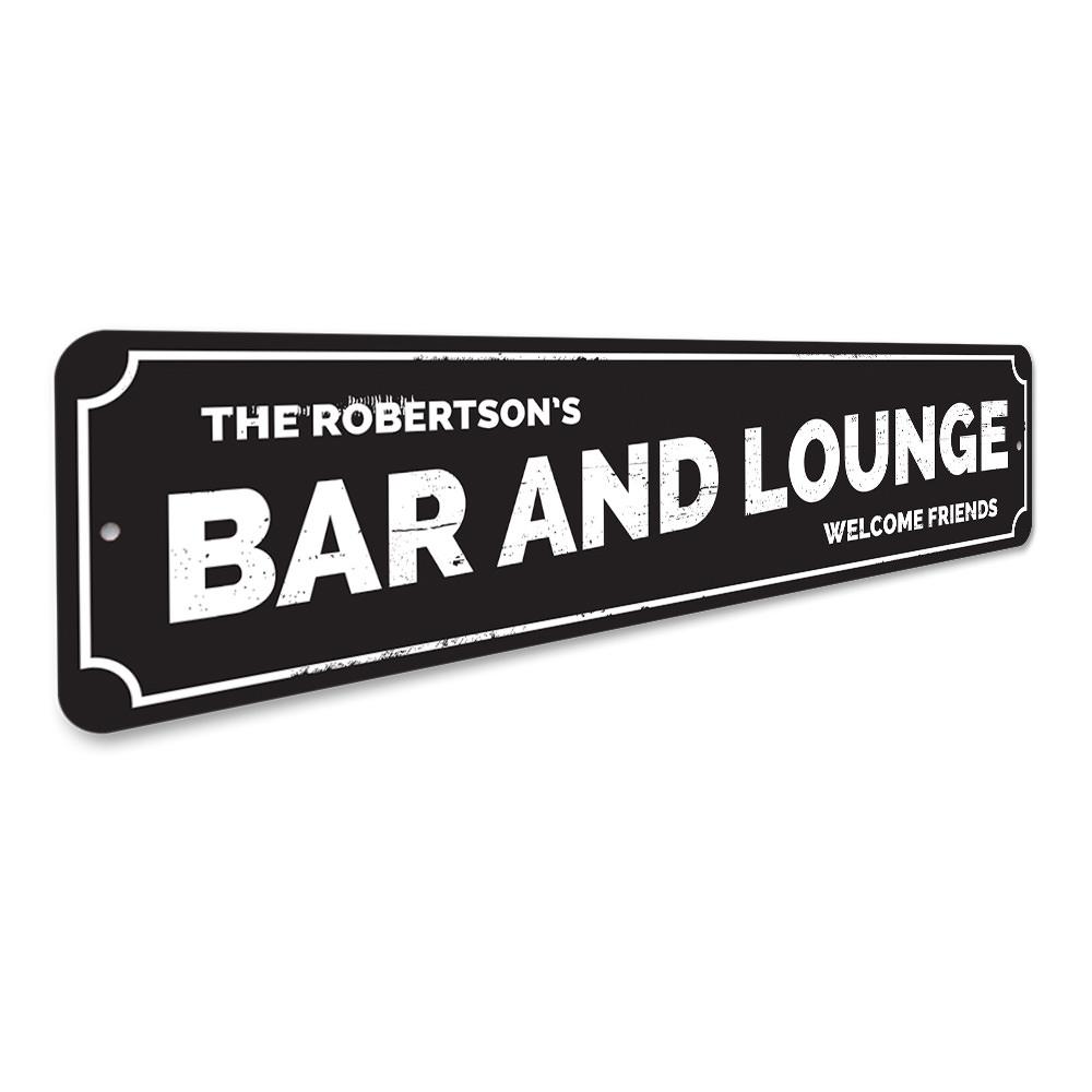 Customizable Bar and Lounge Sign made from high-quality aluminum, featuring pre-drilled holes for easy mounting.