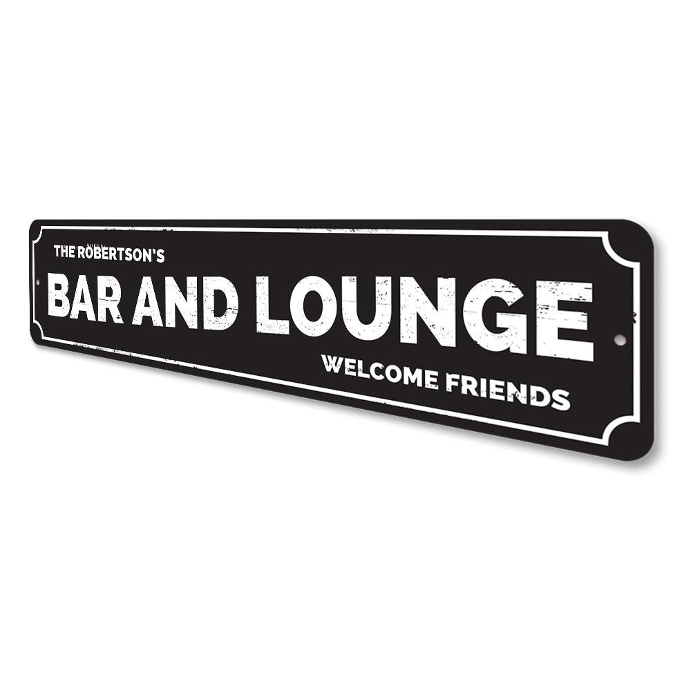 Customizable Bar and Lounge Sign made from high-quality aluminum, featuring pre-drilled holes for easy mounting.