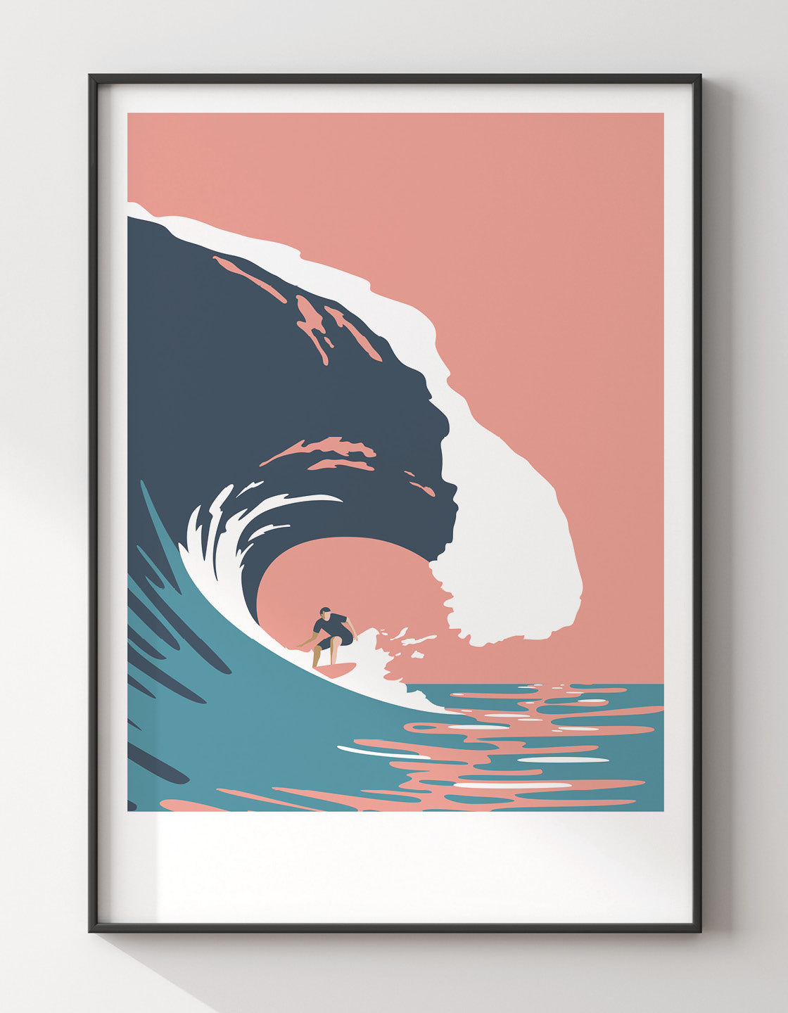 A vibrant Barrel Wave Surfing print showcasing retro surf vibes with ocean waves, perfect for home decor.