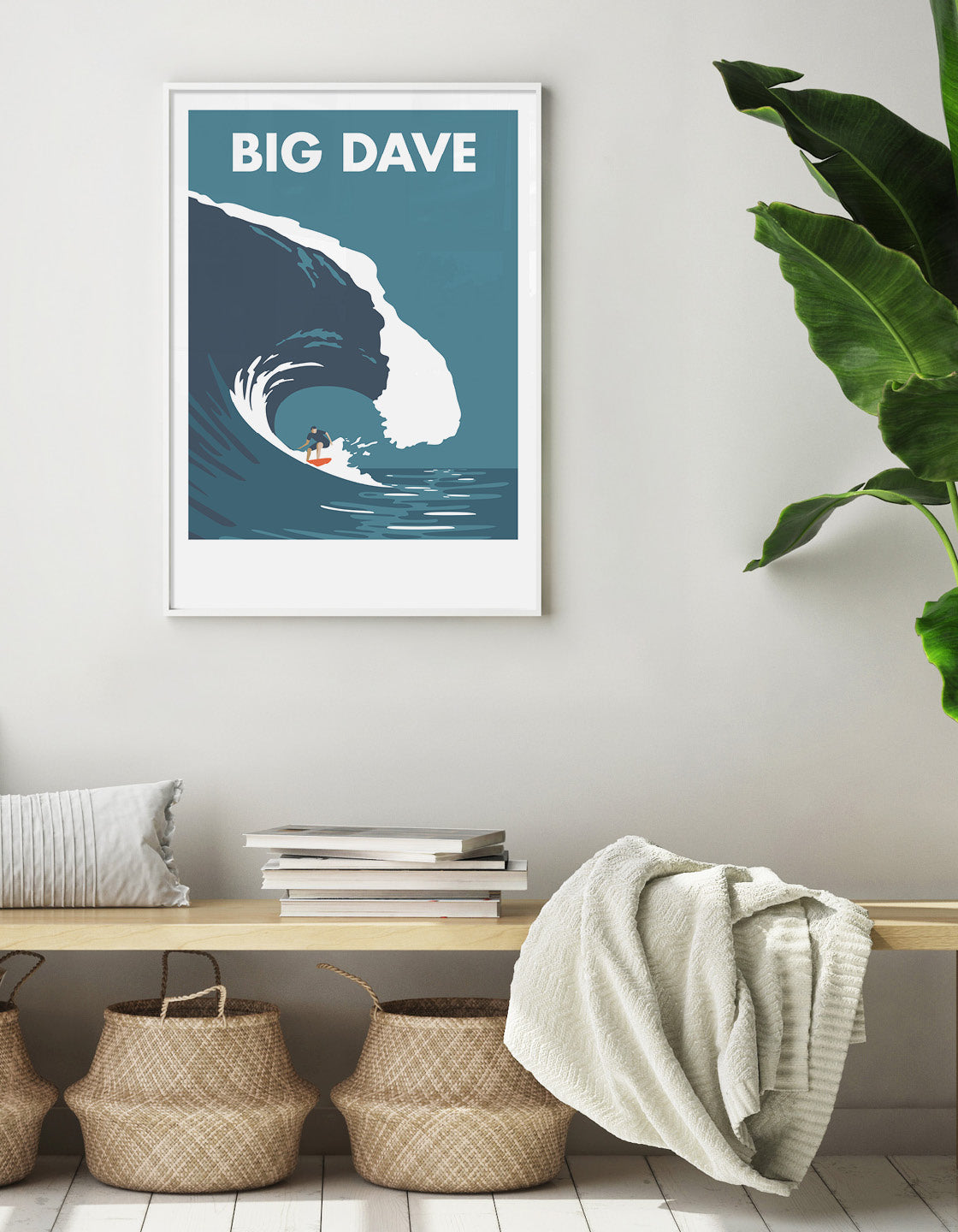 A vibrant Barrel Wave Surfing print showcasing retro surf vibes with ocean waves, perfect for home decor.