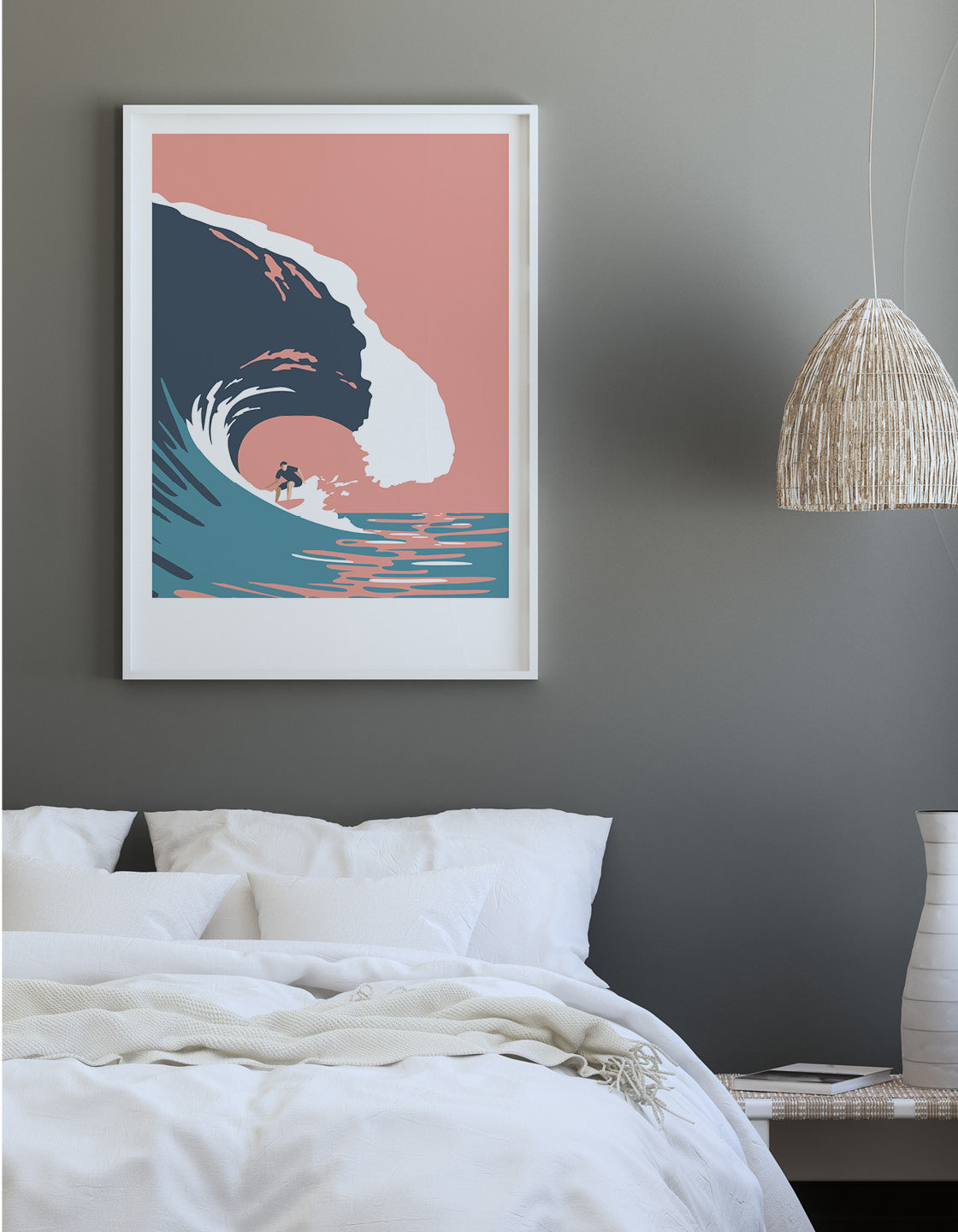 A vibrant Barrel Wave Surfing print showcasing retro surf vibes with ocean waves, perfect for home decor.