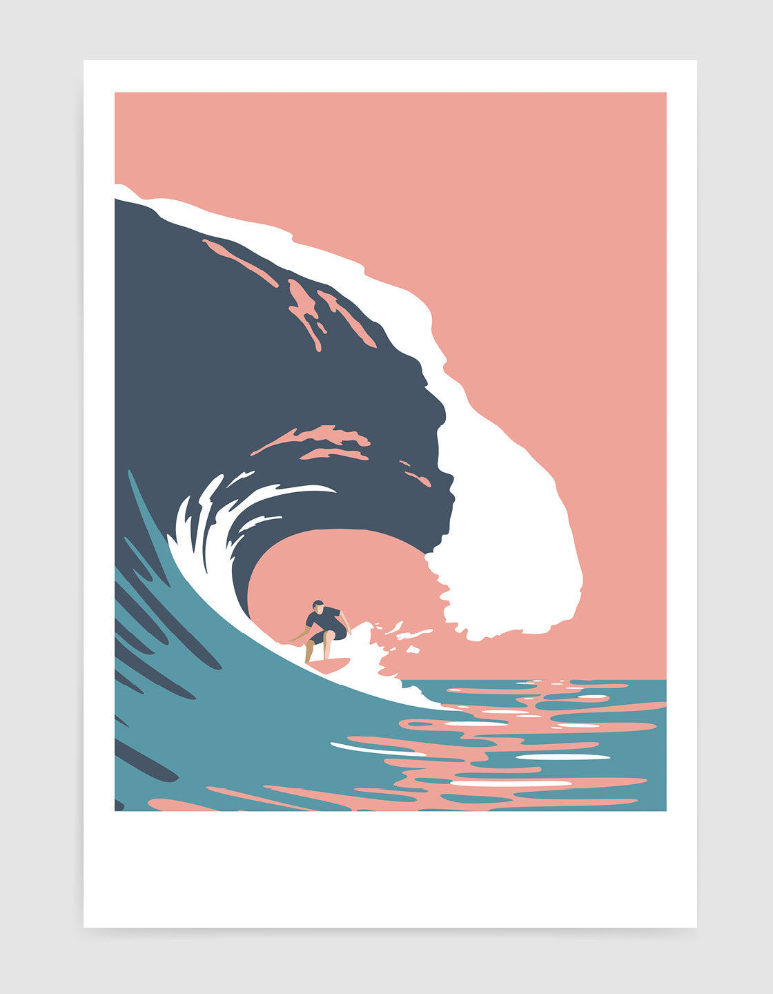 A vibrant Barrel Wave Surfing print showcasing retro surf vibes with ocean waves, perfect for home decor.