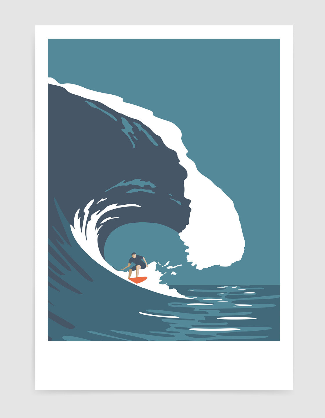 A vibrant Barrel Wave Surfing print showcasing retro surf vibes with ocean waves, perfect for home decor.