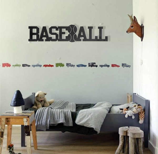 Baseball Word Metal Wall Art showcasing a stylish design made from durable 14 gauge steel, perfect for sports enthusiasts.