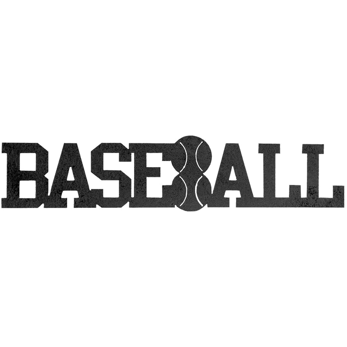 Baseball Word Metal Wall Art showcasing a stylish design made from durable 14 gauge steel, perfect for sports enthusiasts.