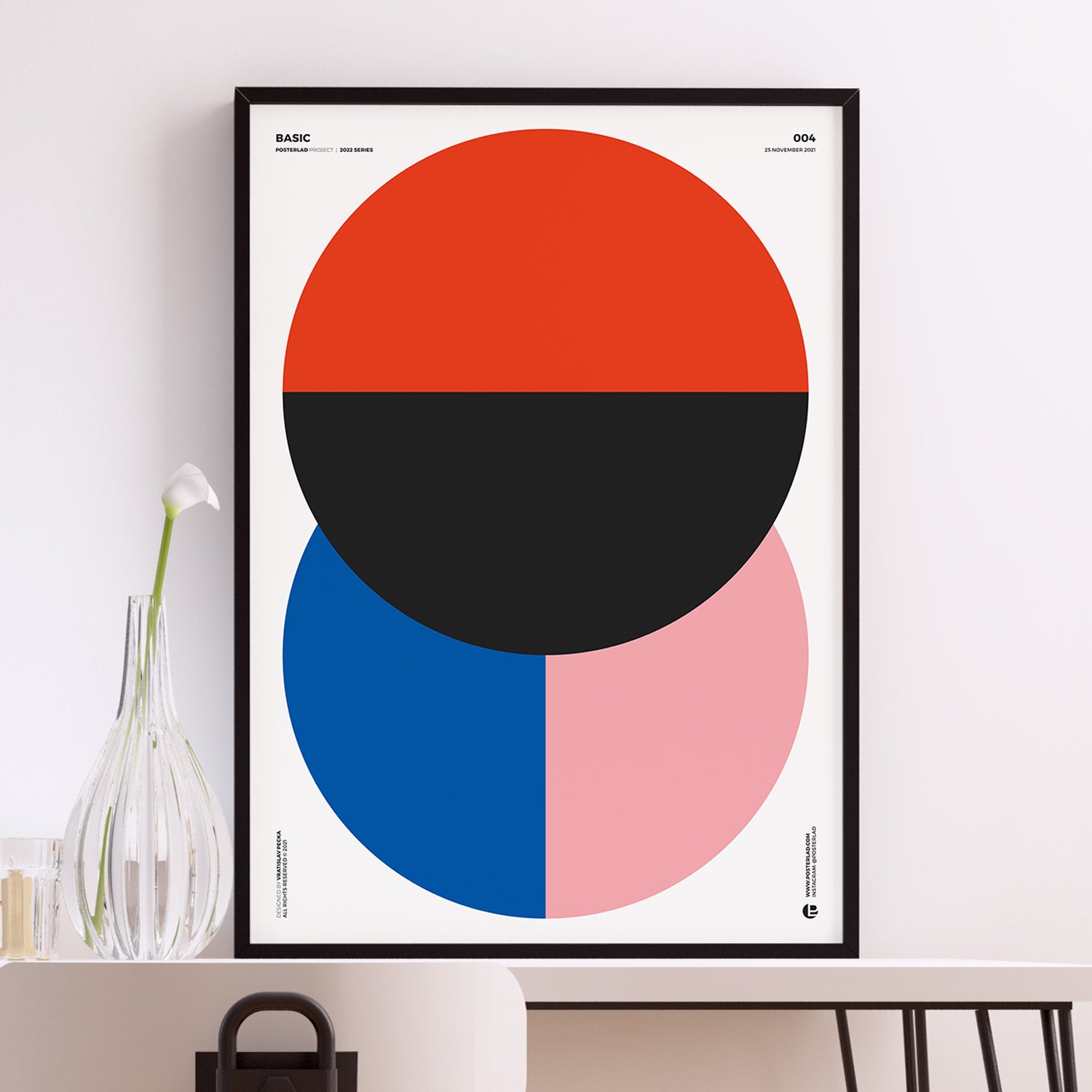 A vibrant Basic poster printed on thick matte paper, showcasing a modern design perfect for home or office decor.