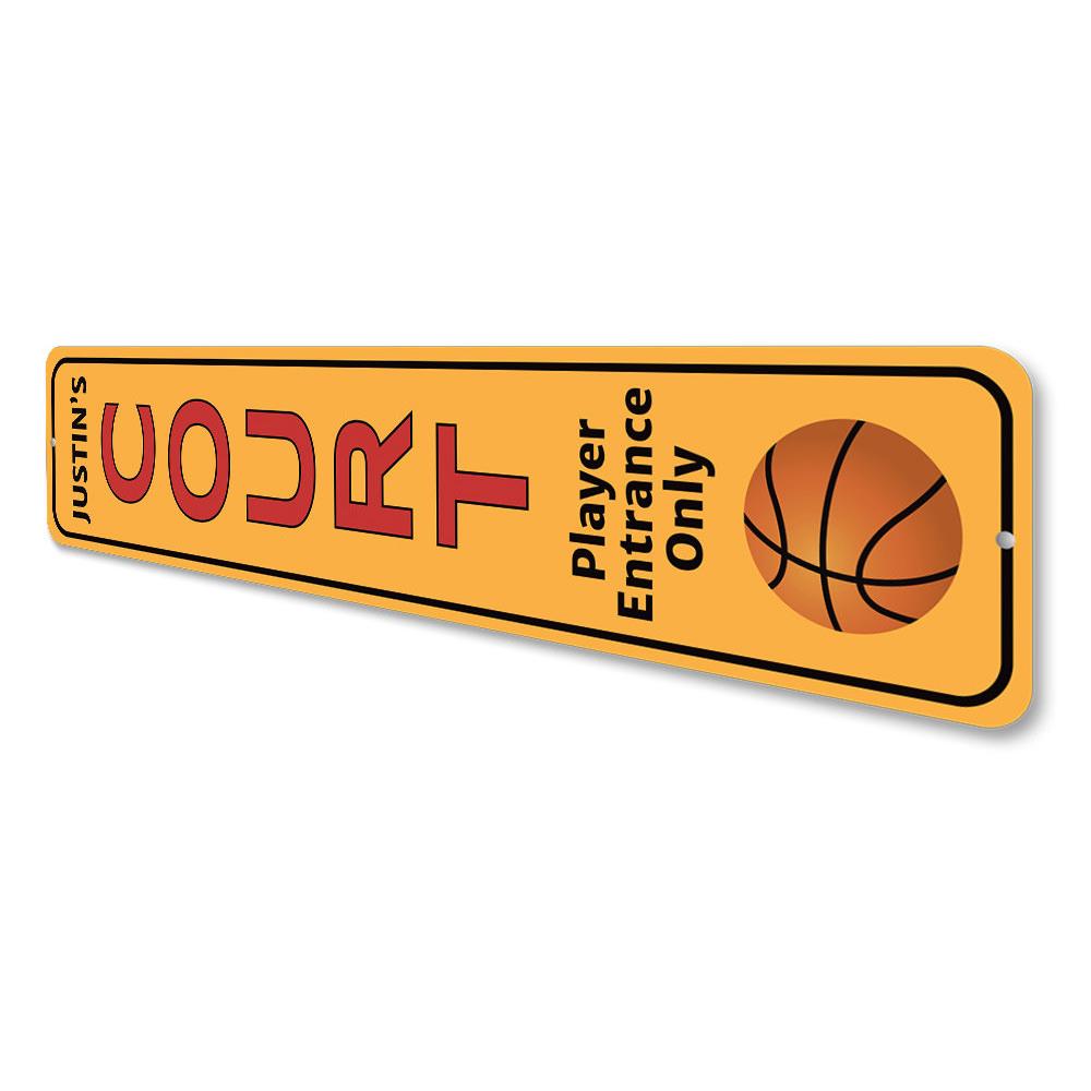 Basketball Court Vertical Sign featuring vibrant colors and customizable text, perfect for kids' rooms and sports enthusiasts.