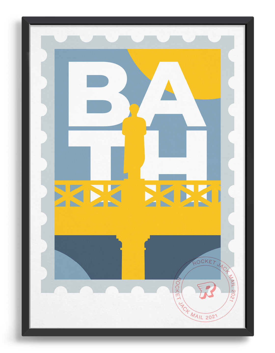 A beautifully designed Bath city stamp poster showcasing the iconic architecture and scenery of Bath, Somerset.