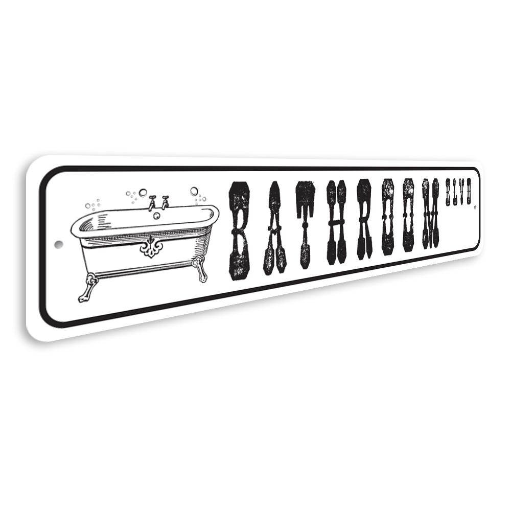 Customizable Bathroom Street Sign made from high-quality aluminum, featuring pre-drilled holes for easy mounting.