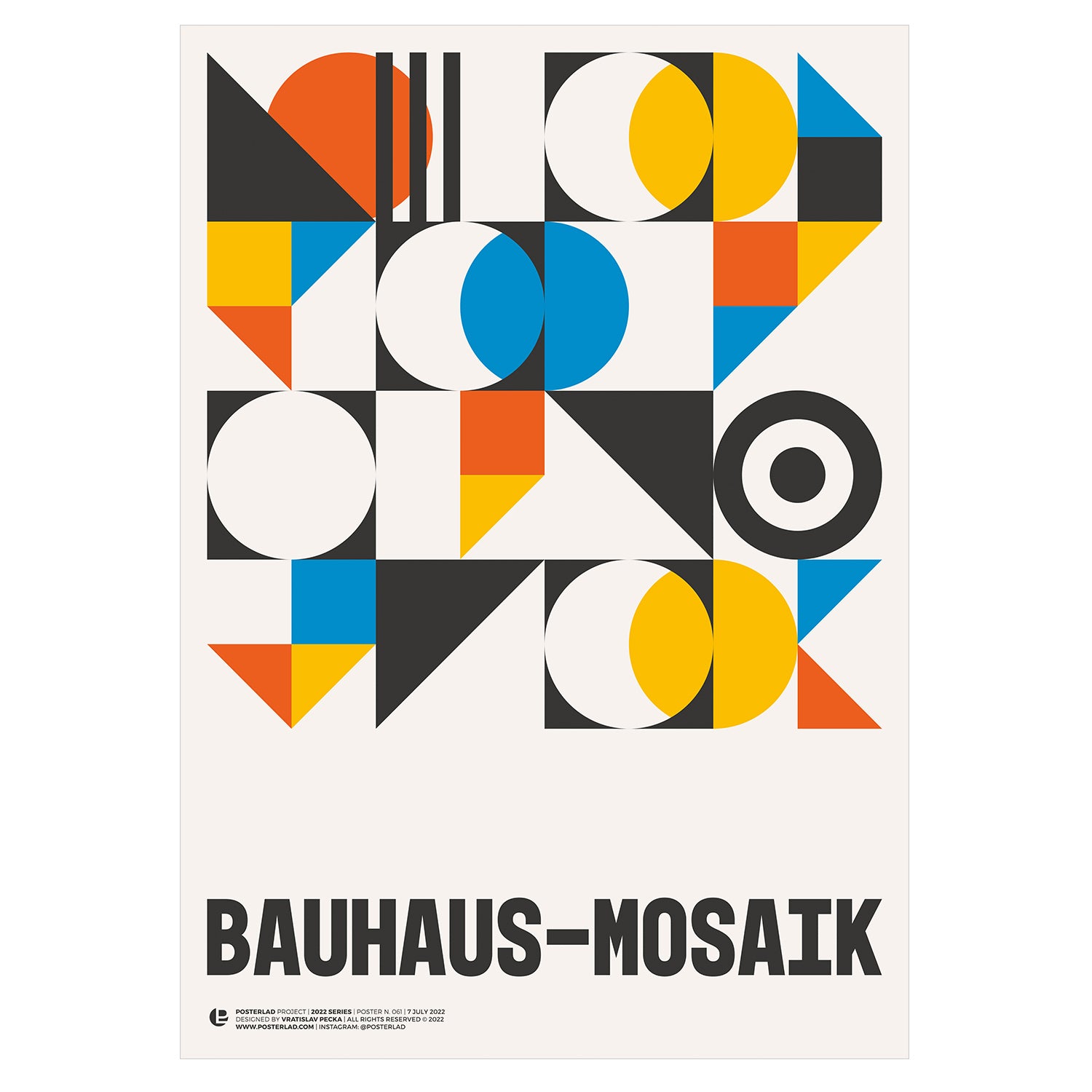 Vibrant Bauhaus-Mosaik poster on thick matte paper, showcasing colorful geometric patterns, perfect for home or office decor.