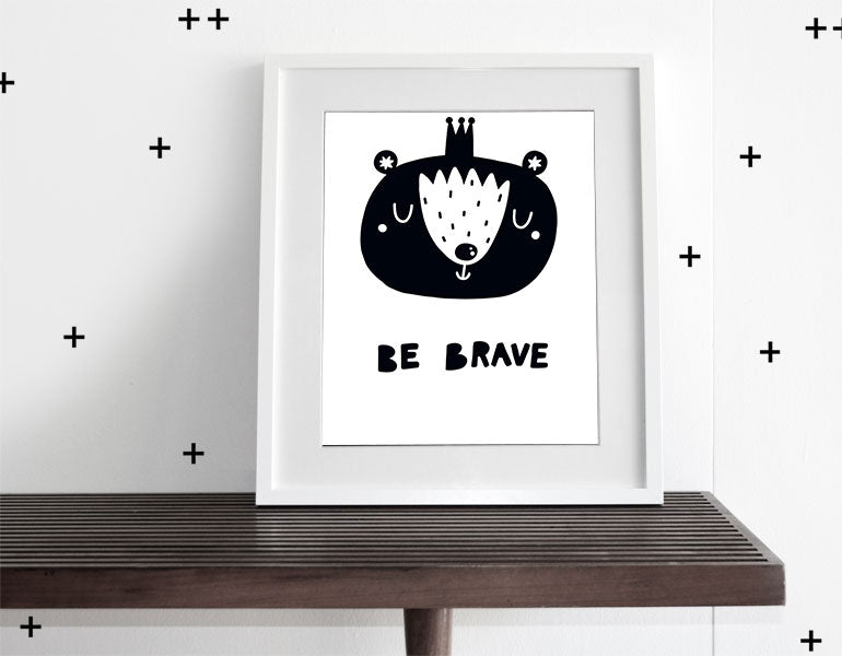 Be Brave Bear Wall Art featuring a charming bear design, perfect for modern nursery decor.