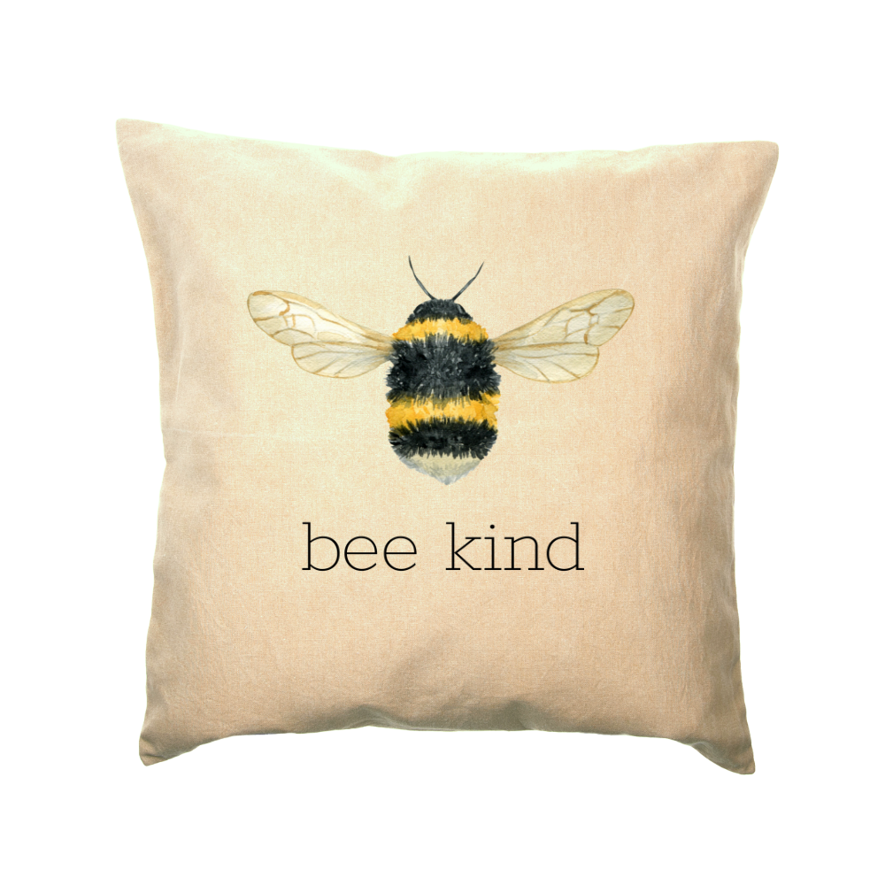 Bee Kind Pillow Cover in rustic woven linen, showcasing a soft Farmhouse Beige color, perfect for home decor.