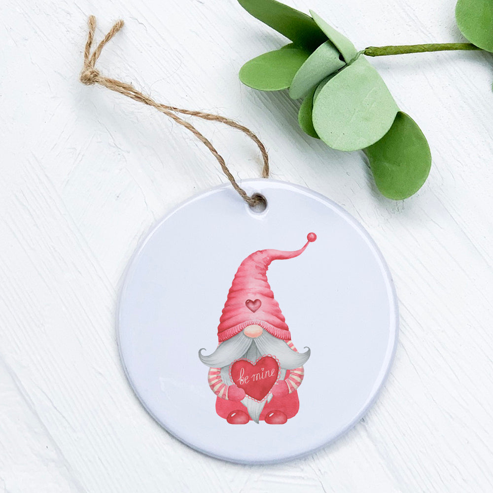 Be Mine Gnome Ornament featuring a charming gnome design on high-quality porcelain.