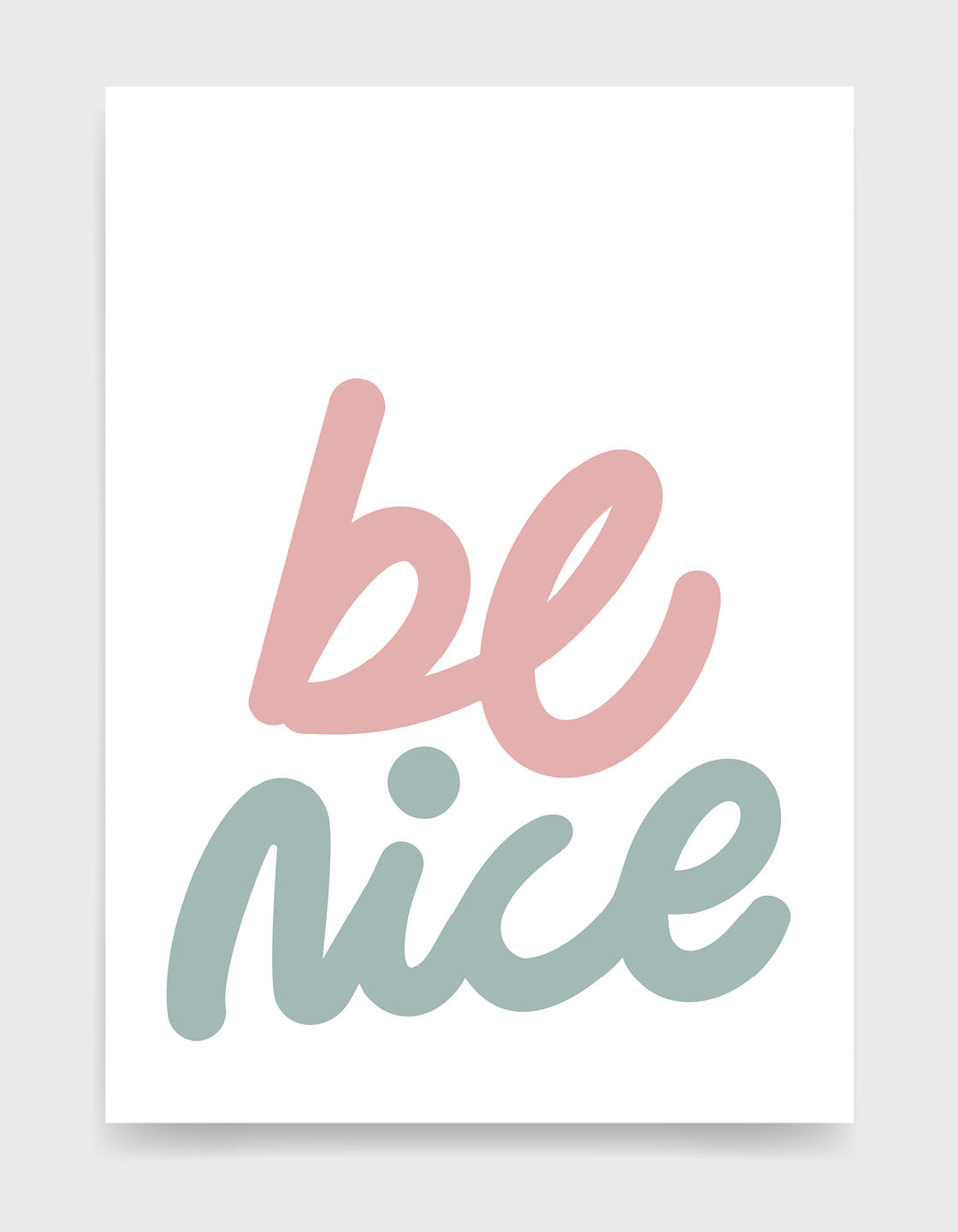 A modern typography print featuring the phrase 'Be Nice', designed with a minimalist aesthetic, perfect for home decor.