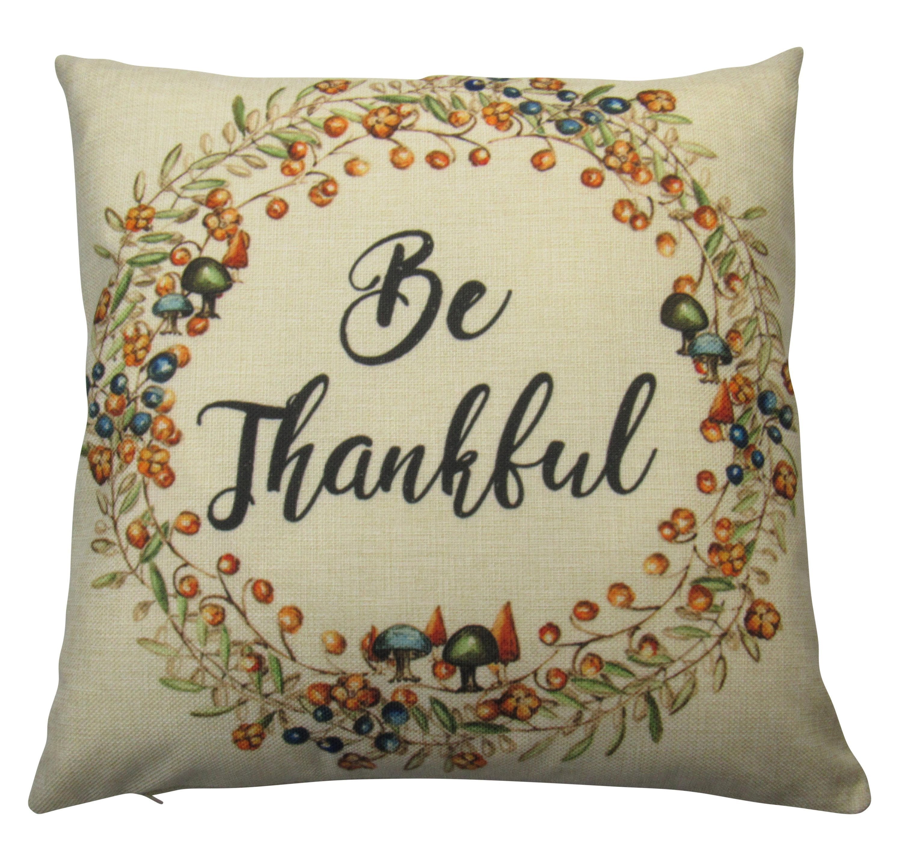 Be Thankful pillow cover featuring elegant typography on a beige background, perfect for Thanksgiving decor.