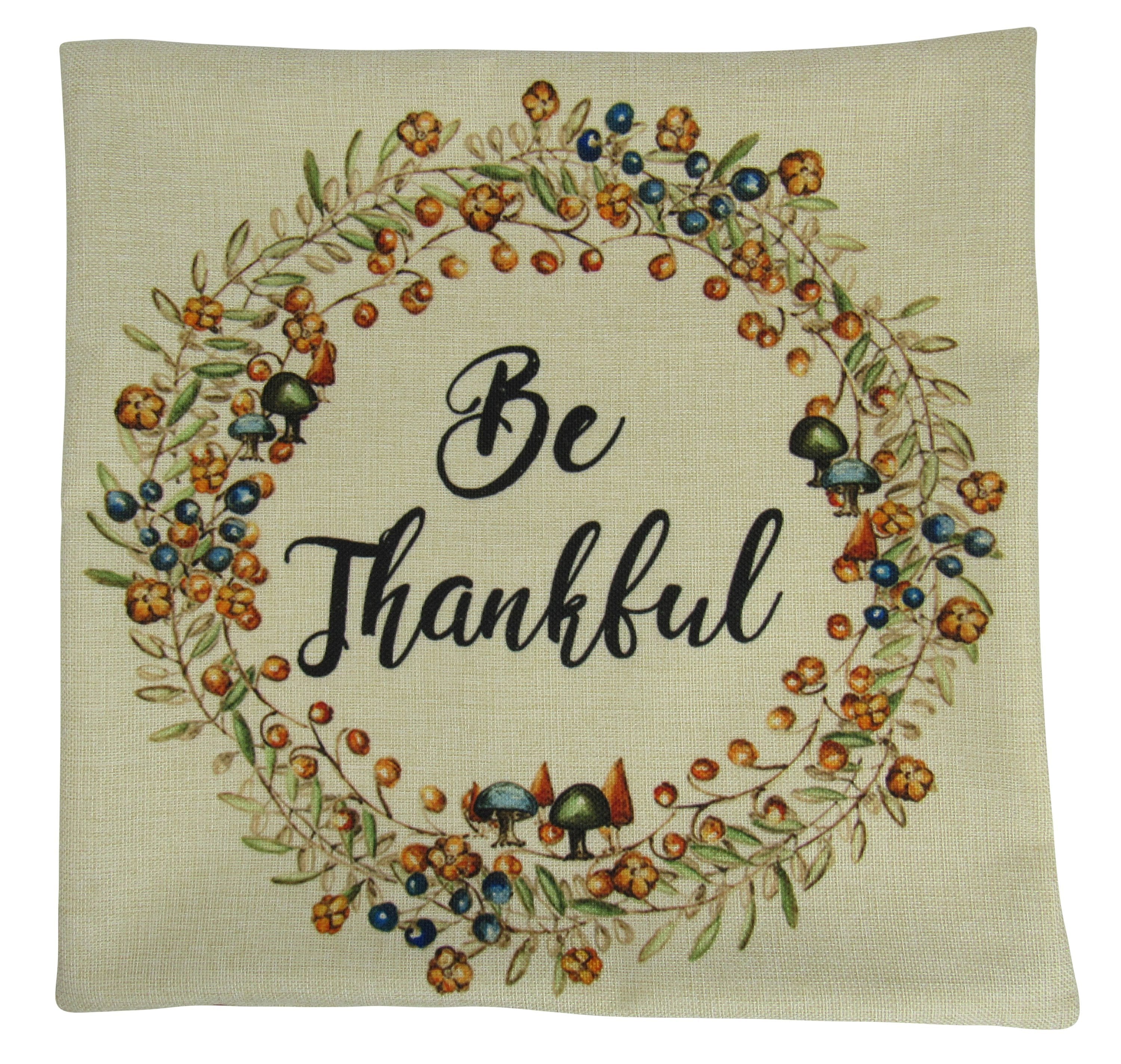 Be Thankful pillow cover featuring elegant typography on a beige background, perfect for Thanksgiving decor.