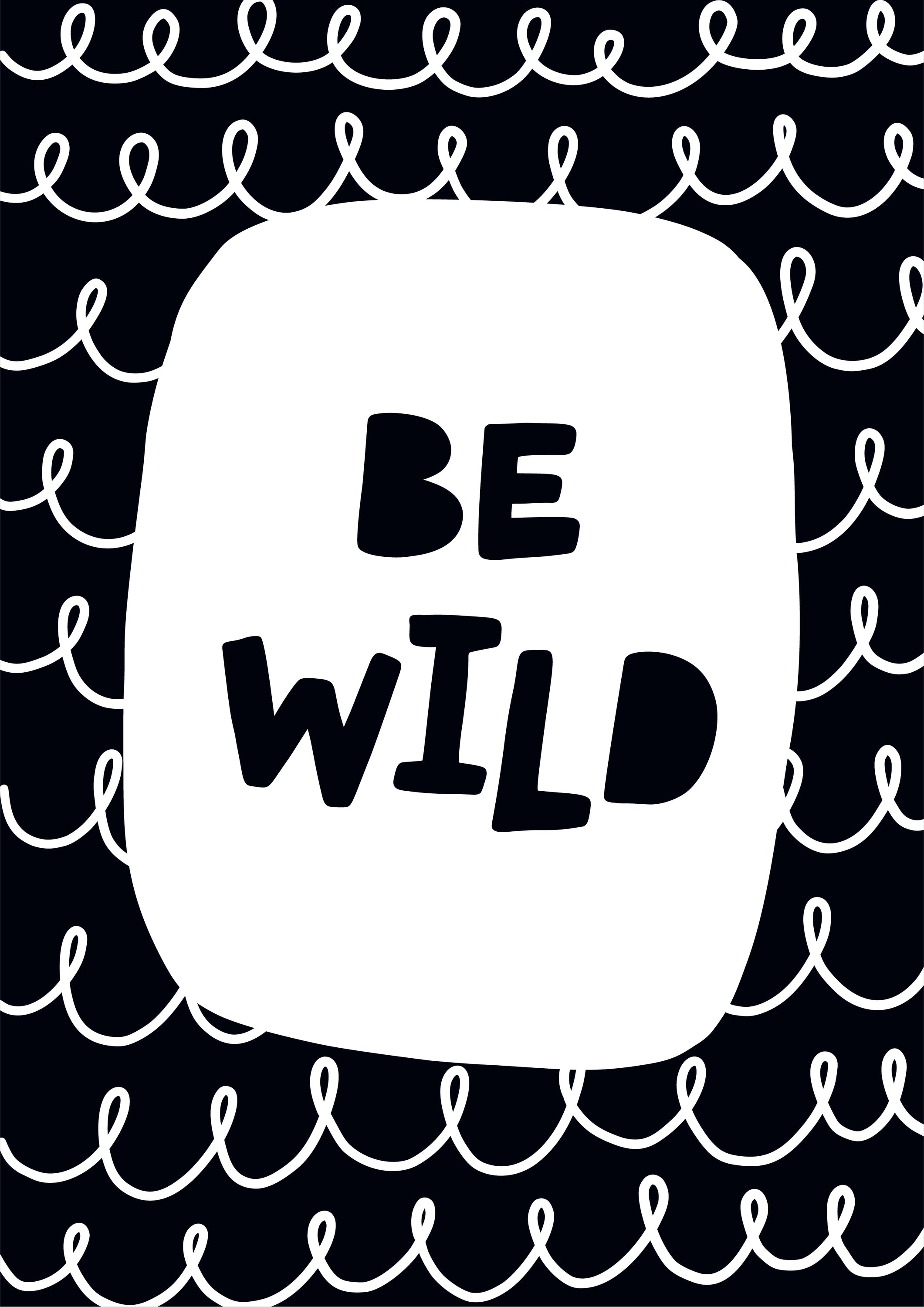 Be Wild wall art featuring modern design for nursery decor, framed with a white matte.