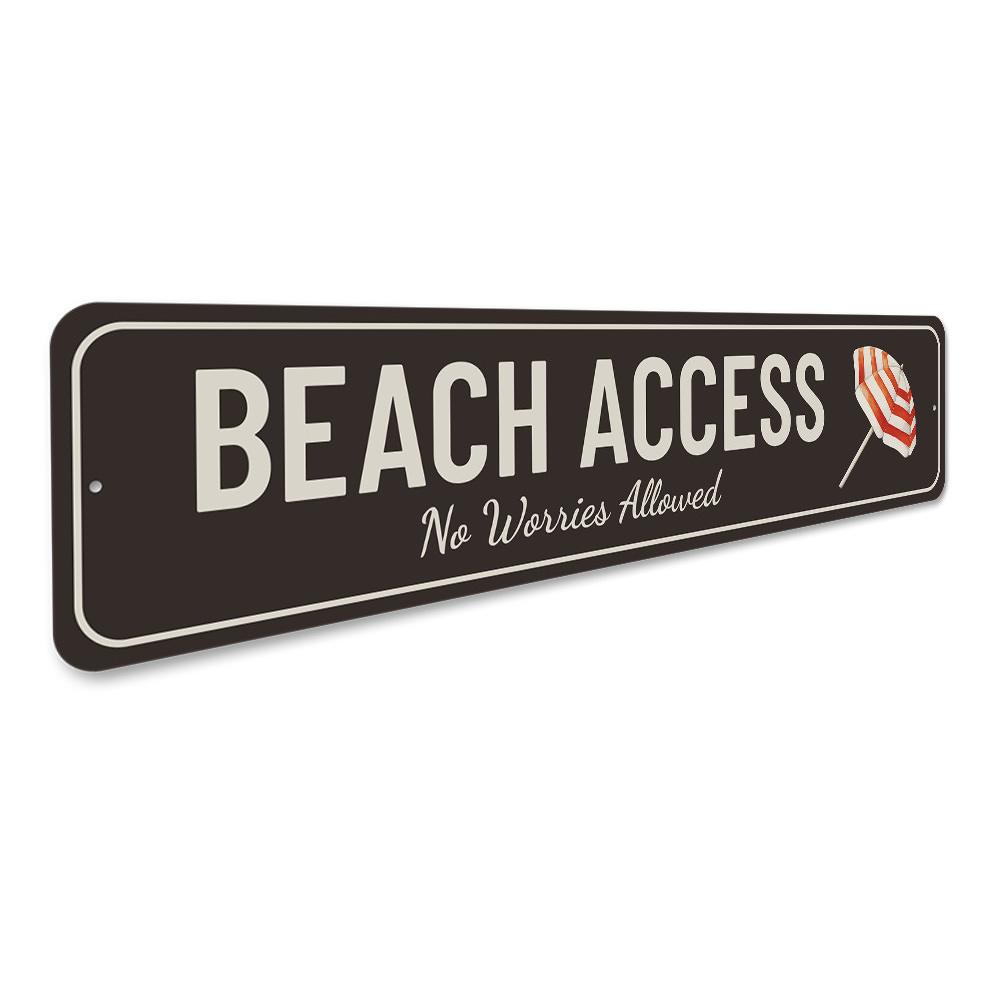 A decorative Beach Access Sign made from high-quality aluminum, featuring customizable text and pre-drilled holes for easy mounting.