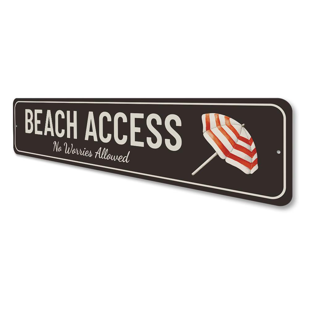 A decorative Beach Access Sign made from high-quality aluminum, featuring customizable text and pre-drilled holes for easy mounting.