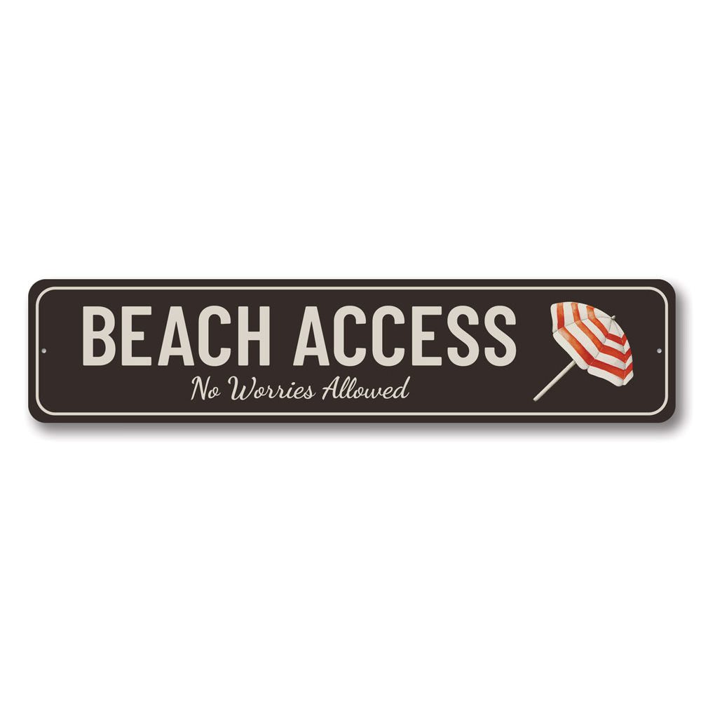 A decorative Beach Access Sign made from high-quality aluminum, featuring customizable text and pre-drilled holes for easy mounting.