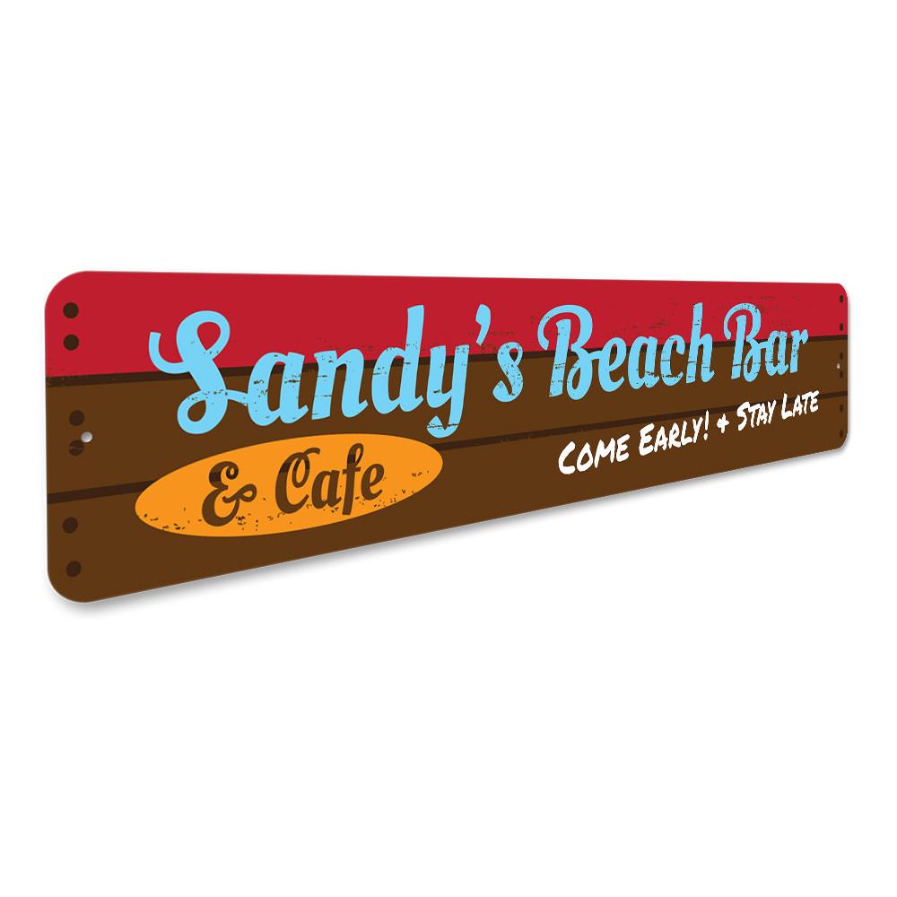 A beautifully crafted Beach Bar and Cafe Sign made from high-quality aluminum, showcasing customizable text options, perfect for lakehouses.