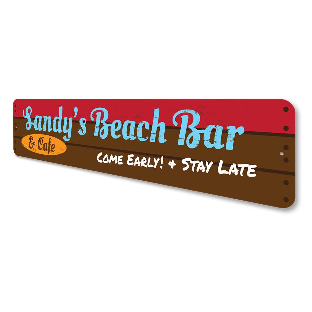 A beautifully crafted Beach Bar and Cafe Sign made from high-quality aluminum, showcasing customizable text options, perfect for lakehouses.