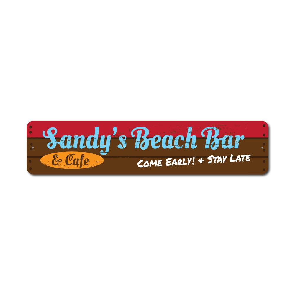 A beautifully crafted Beach Bar and Cafe Sign made from high-quality aluminum, showcasing customizable text options, perfect for lakehouses.