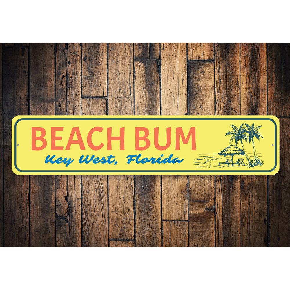 Beach Bum Key West Sign made of high-quality aluminum, featuring a vibrant design perfect for coastal decor.