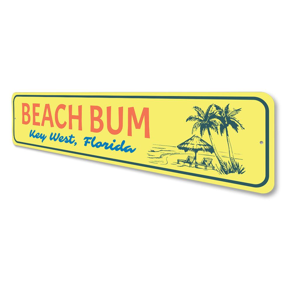 Beach Bum Key West Sign made of high-quality aluminum, featuring a vibrant design perfect for coastal decor.