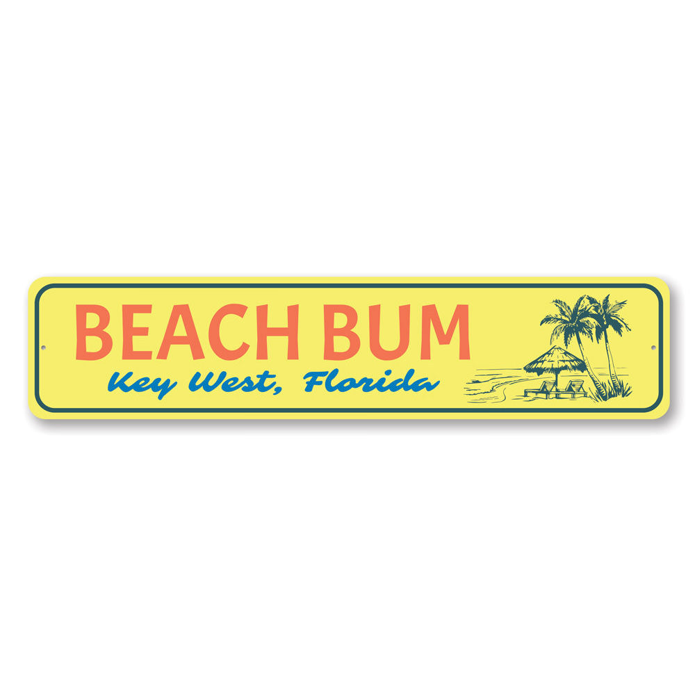 Beach Bum Key West Sign made of high-quality aluminum, featuring a vibrant design perfect for coastal decor.