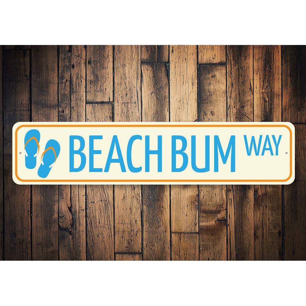 Beach Bum Way Sign made of high-quality aluminum, featuring a vibrant beach-themed design, perfect for home decor.