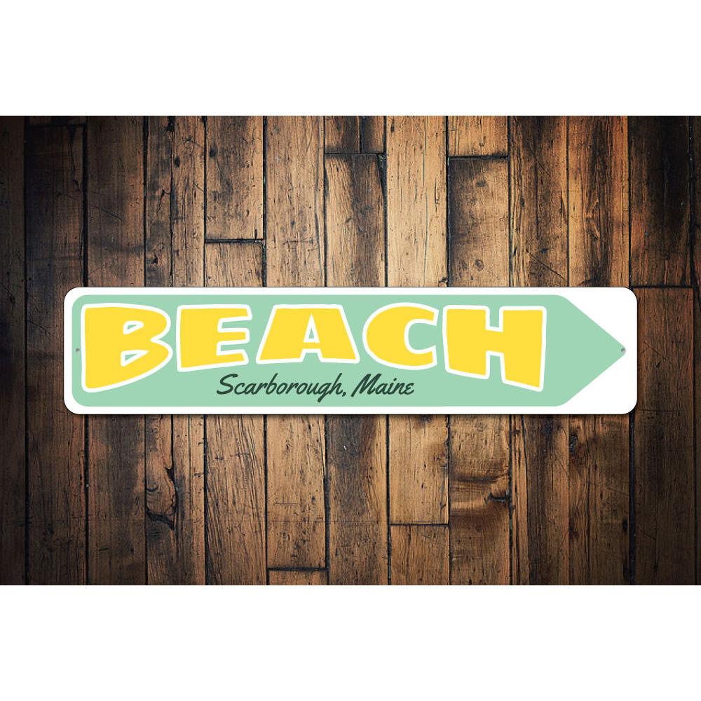 Beach City State Arrow Sign made of aluminum, featuring a coastal design perfect for beach houses and decor.