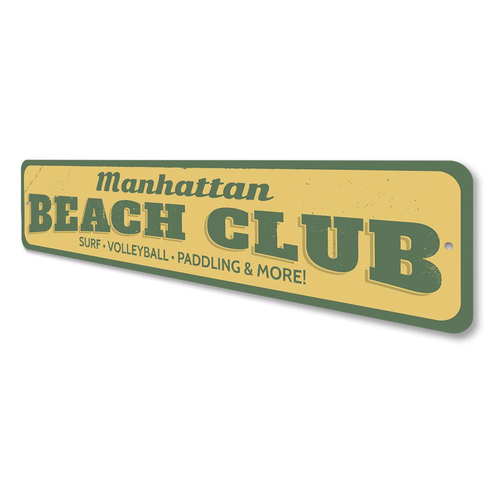 A beautifully crafted Beach Club Sign made of aluminum, featuring customizable text and a coastal design, perfect for beach houses and outdoor decor.