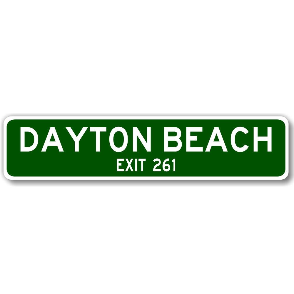 A decorative Beach Exit Sign made of high-quality aluminum, featuring customizable text and pre-drilled holes for easy mounting.