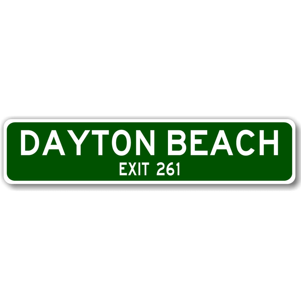 A decorative Beach Exit Sign made of high-quality aluminum, featuring customizable text and pre-drilled holes for easy mounting.