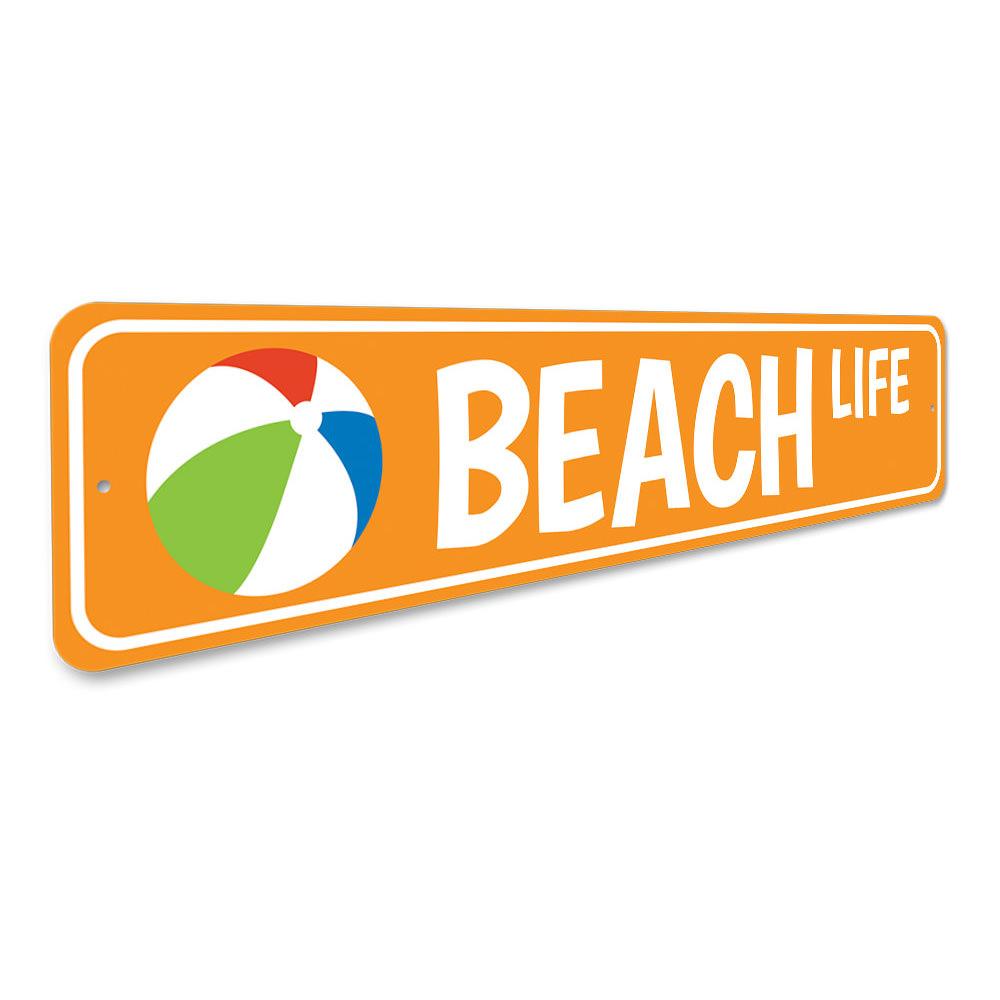 Beach Life Street Sign made of aluminum, featuring vibrant colors and a coastal theme, perfect for home decor.