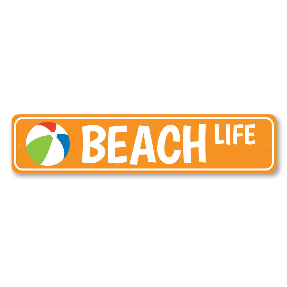 Beach Life Street Sign made of aluminum, featuring vibrant colors and a coastal theme, perfect for home decor.