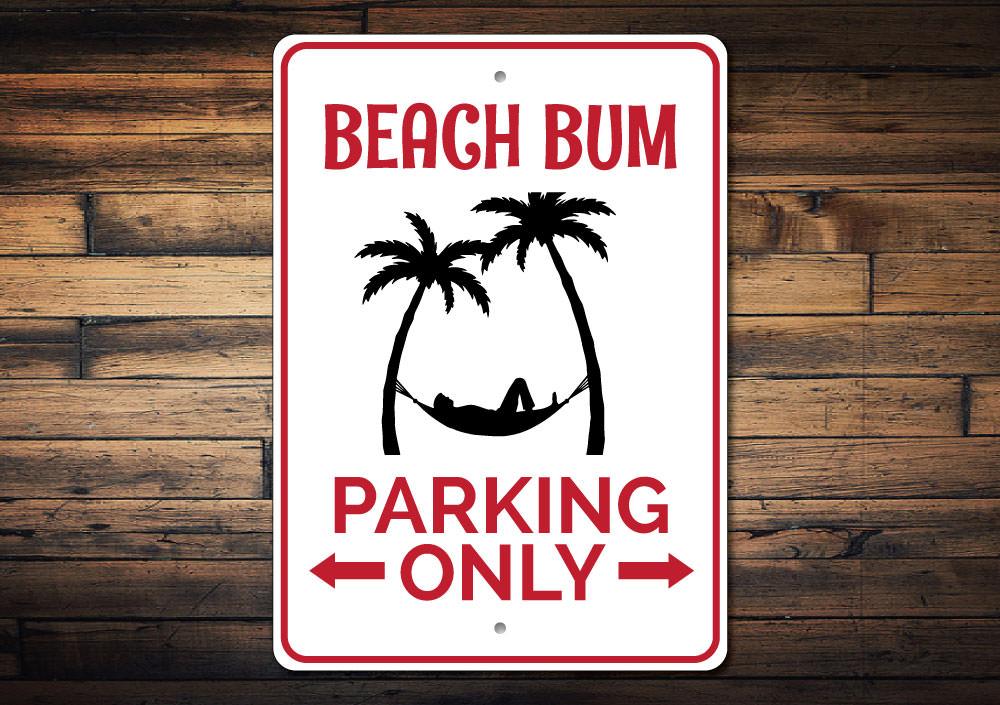 Beach Lover Parking Sign made of durable aluminum, featuring a vibrant beach-themed design, perfect for personalizing your parking space.