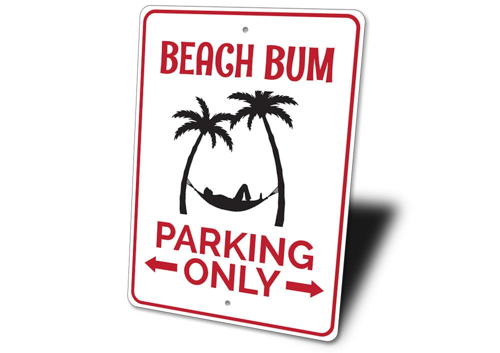 Beach Lover Parking Sign made of durable aluminum, featuring a vibrant beach-themed design, perfect for personalizing your parking space.