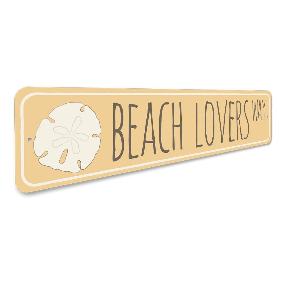 Beach Lovers Way Sign made of durable aluminum, featuring a beach-themed design, perfect for home decor.