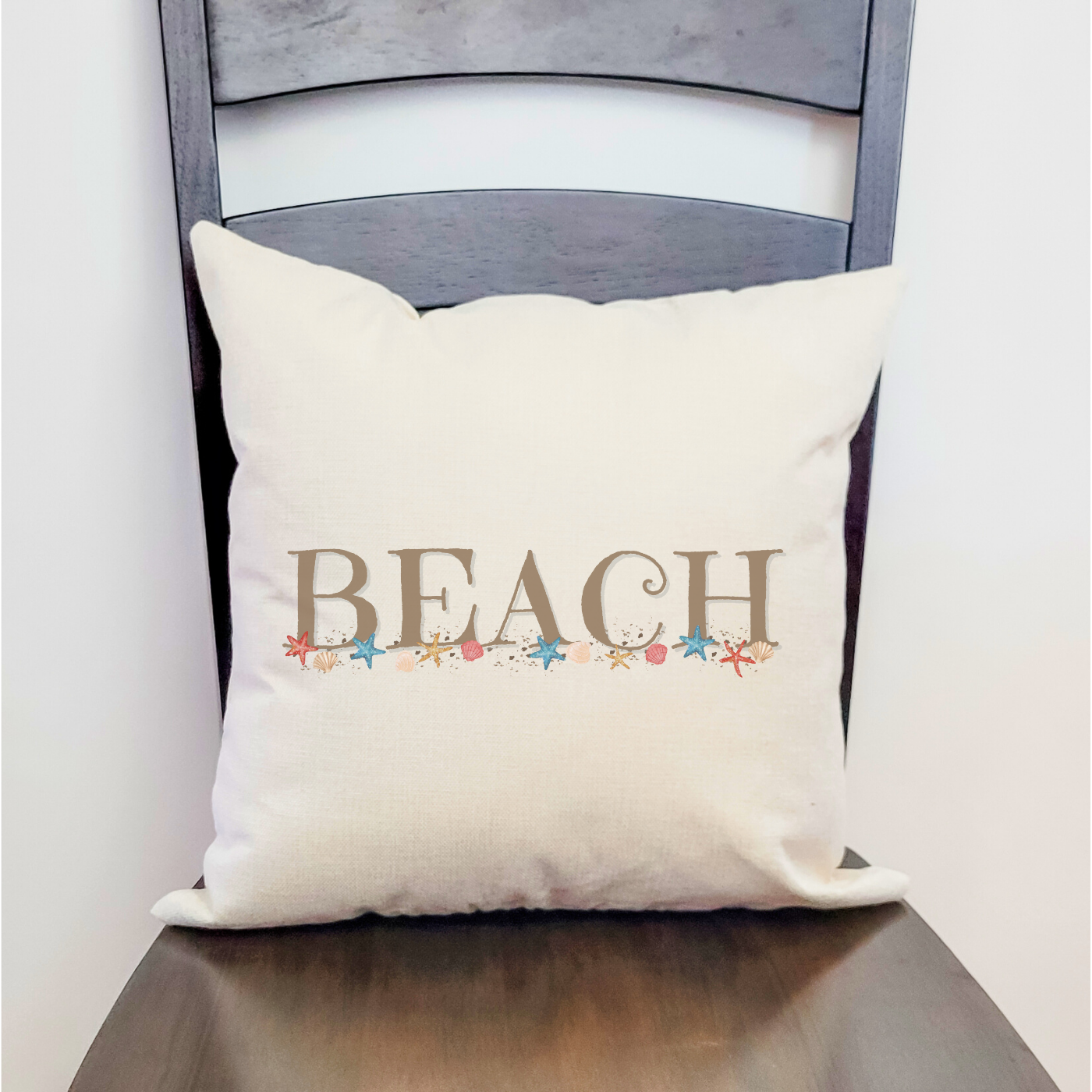 A stylish Beach Pillow Cover featuring original ocean-inspired designs on soft linen fabric, perfect for home decor.