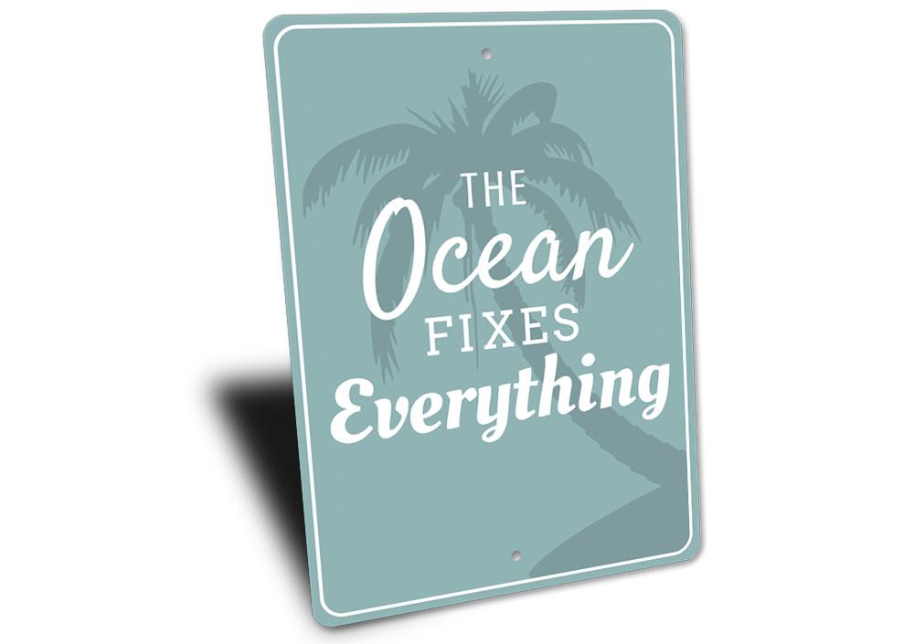 A decorative Beach Saying Sign made of high-quality aluminum, featuring beach-themed text and vibrant colors, perfect for coastal decor.