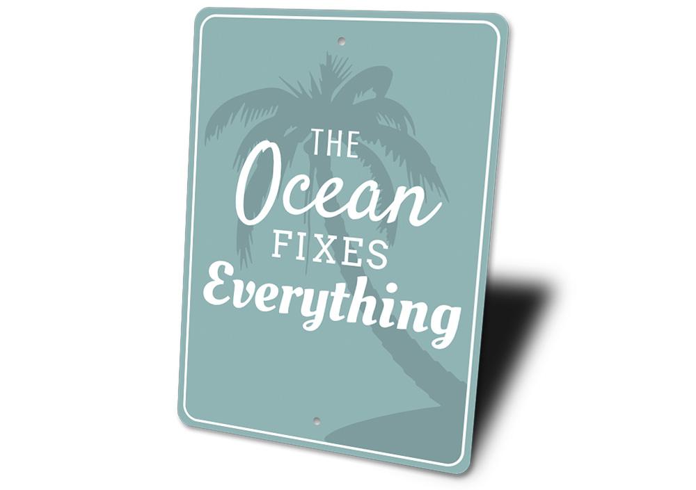 A decorative Beach Saying Sign made of high-quality aluminum, featuring beach-themed text and vibrant colors, perfect for coastal decor.