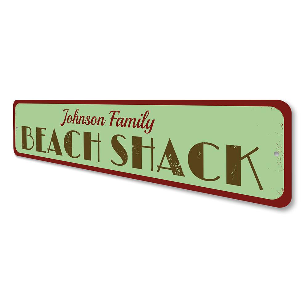 A vibrant Beach Shack Sign made of aluminum, featuring coastal-themed designs, perfect for beach houses and outdoor decor.