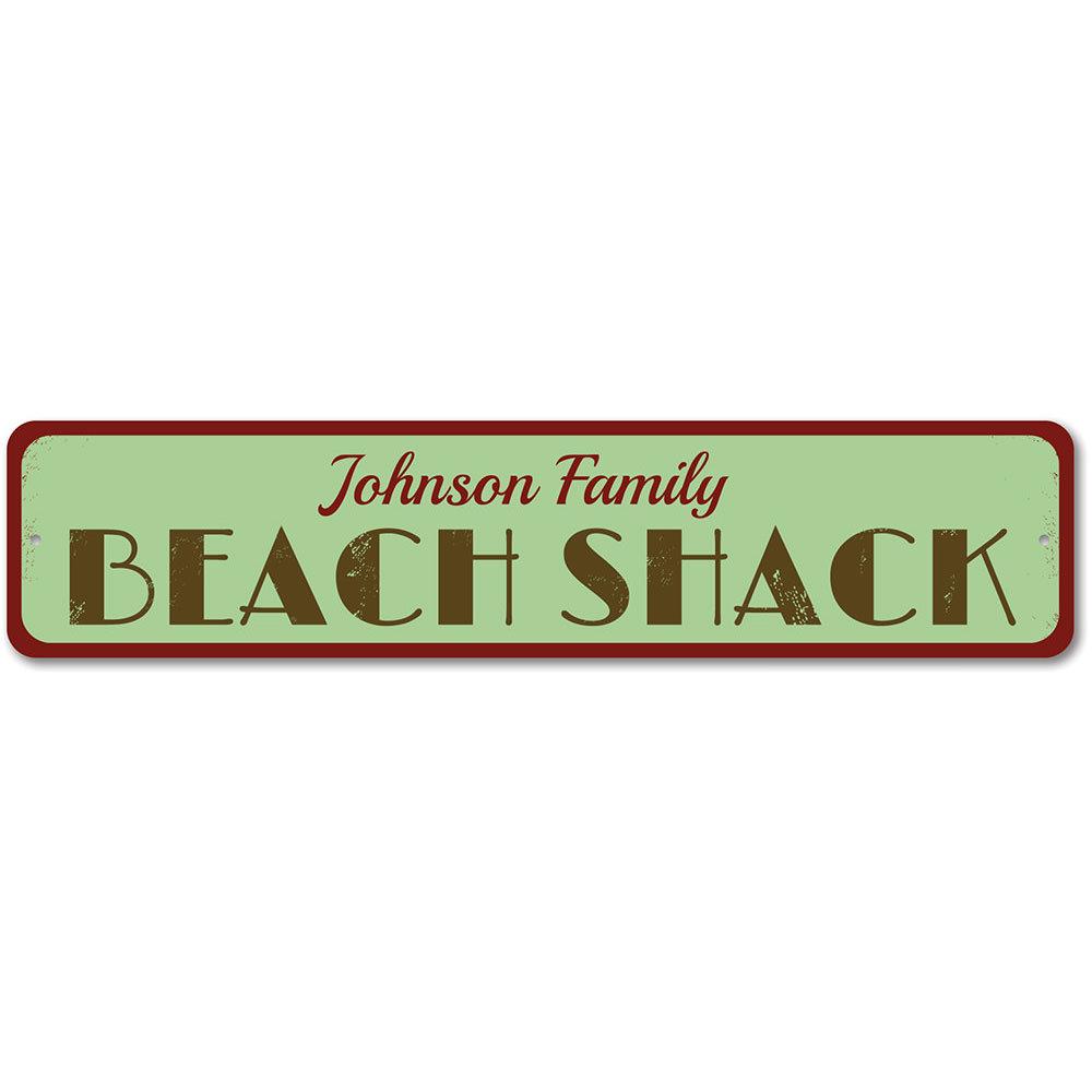 A vibrant Beach Shack Sign made of aluminum, featuring coastal-themed designs, perfect for beach houses and outdoor decor.