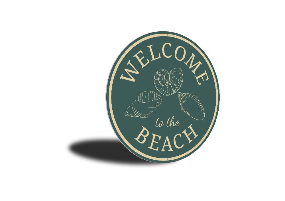 A decorative Beach Shells Welcome Sign made of high-quality aluminum, featuring a vibrant beach-themed design with shells and welcoming text.