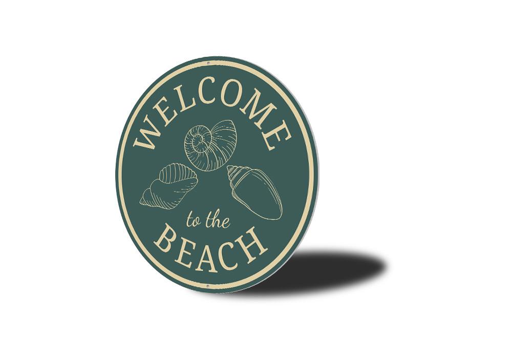 A decorative Beach Shells Welcome Sign made of high-quality aluminum, featuring a vibrant beach-themed design with shells and welcoming text.