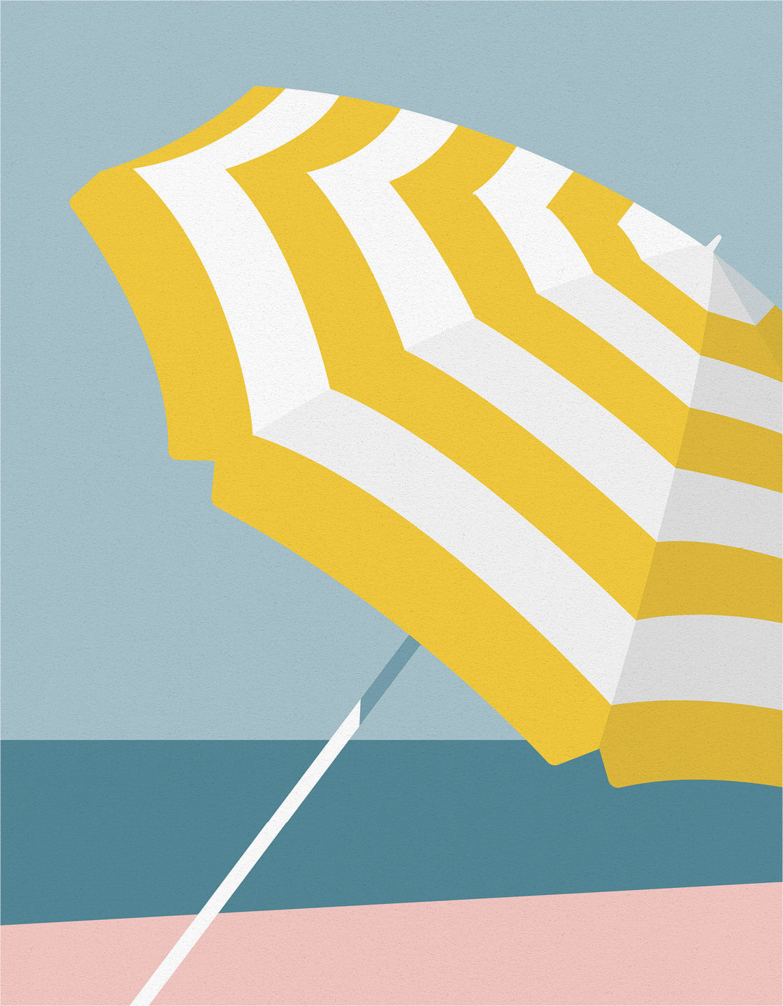 A stylish beach umbrella with vibrant colors, providing shade on a sandy beach, featuring personalization options for titles.