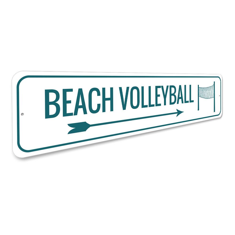 Beach Volleyball Area Sign made of durable aluminum, featuring vibrant colors and customizable text, perfect for coastal decor.