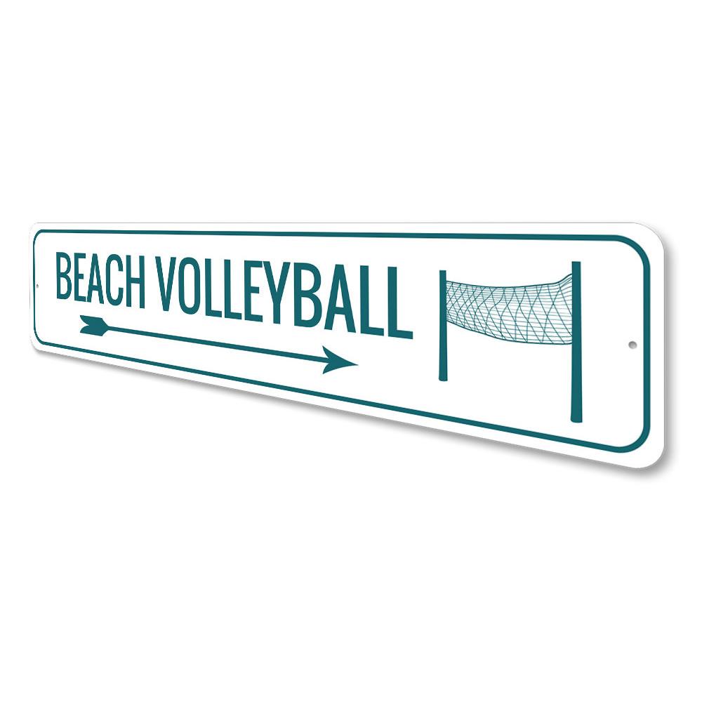 Beach Volleyball Area Sign made of durable aluminum, featuring vibrant colors and customizable text, perfect for coastal decor.